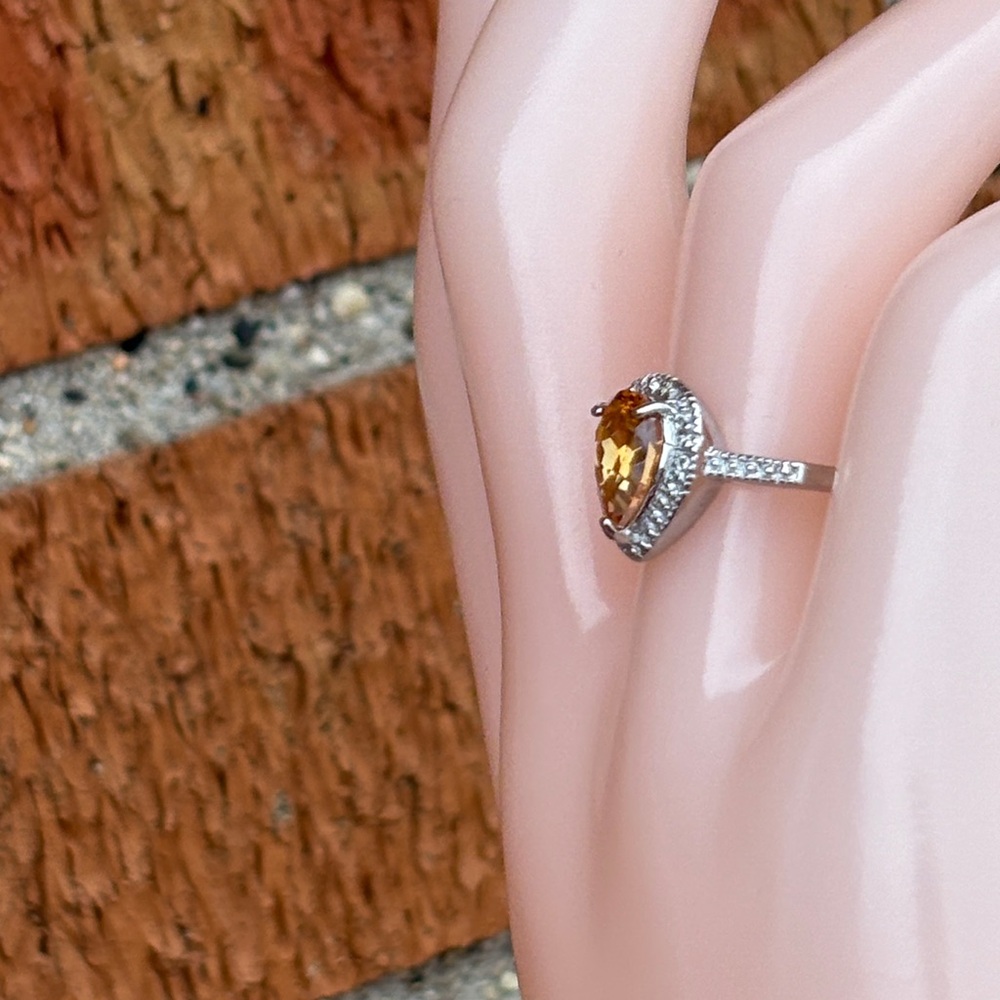 Pear Cut 1.40 ct Natural Citrine & Diamond Accent Halo Sterling Ring Size 7 - Picture 17 of 17